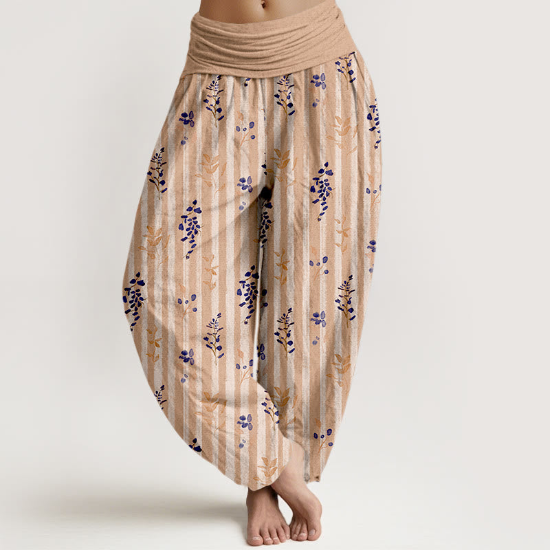 Pure Cotton Botanical Print Elastic Waist Meditation Harem Pants