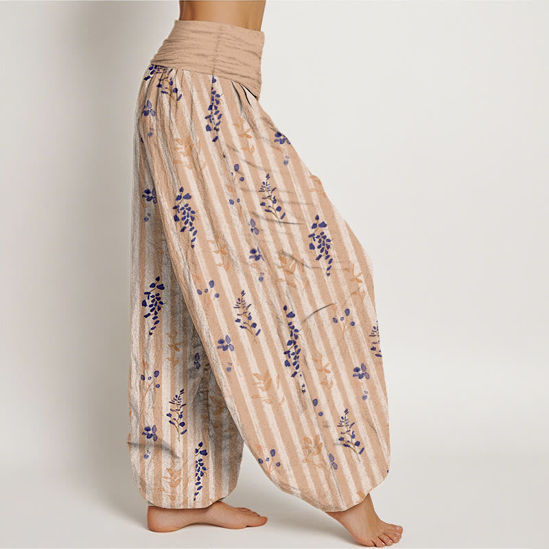 Pure Cotton Botanical Print Elastic Waist Meditation Harem Pants