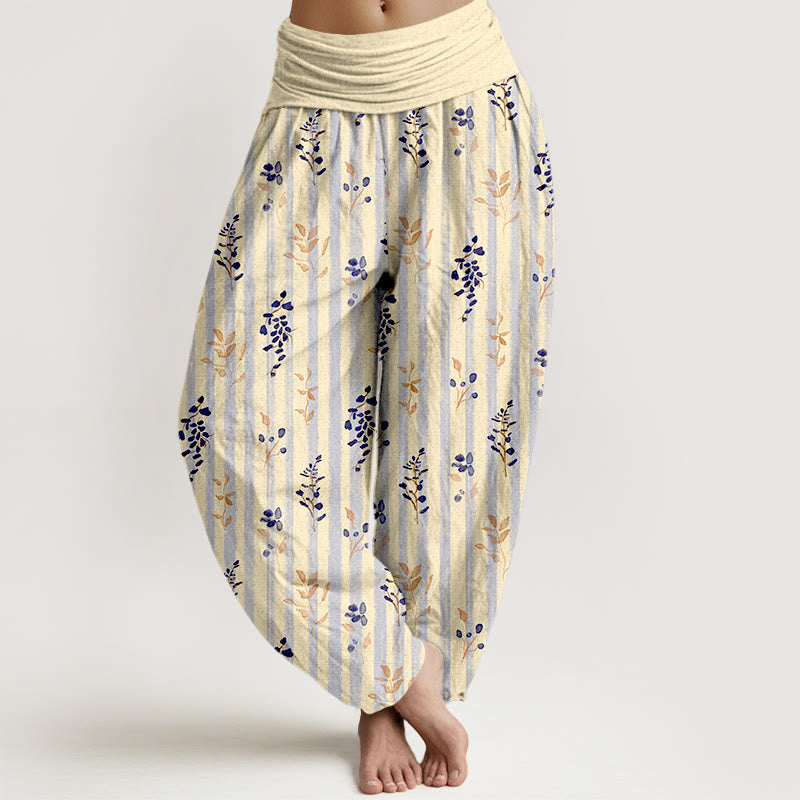 Pure Cotton Botanical Print Elastic Waist Meditation Harem Pants