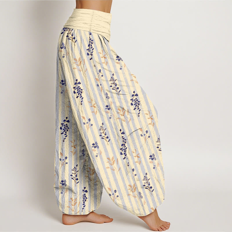Pure Cotton Botanical Print Elastic Waist Meditation Harem Pants