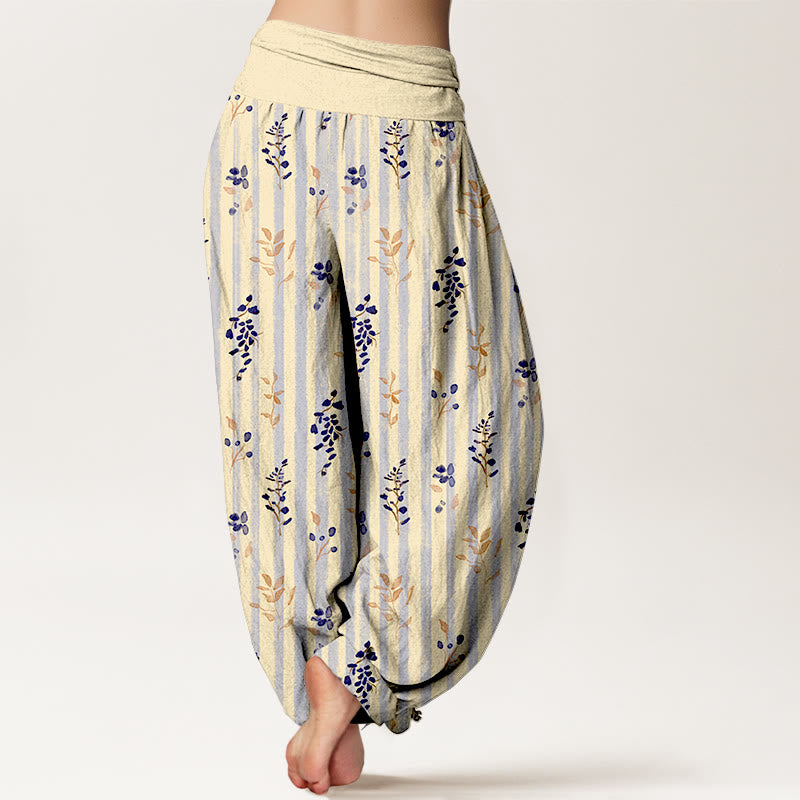 Pure Cotton Botanical Print Elastic Waist Meditation Harem Pants