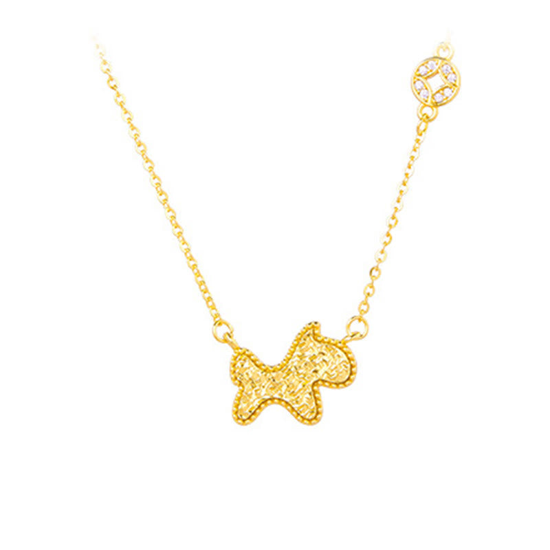 Year Of The Horse Chinese Zodiac 925 Sterling Silver Coin Design Blessing Chain Necklace Pendants