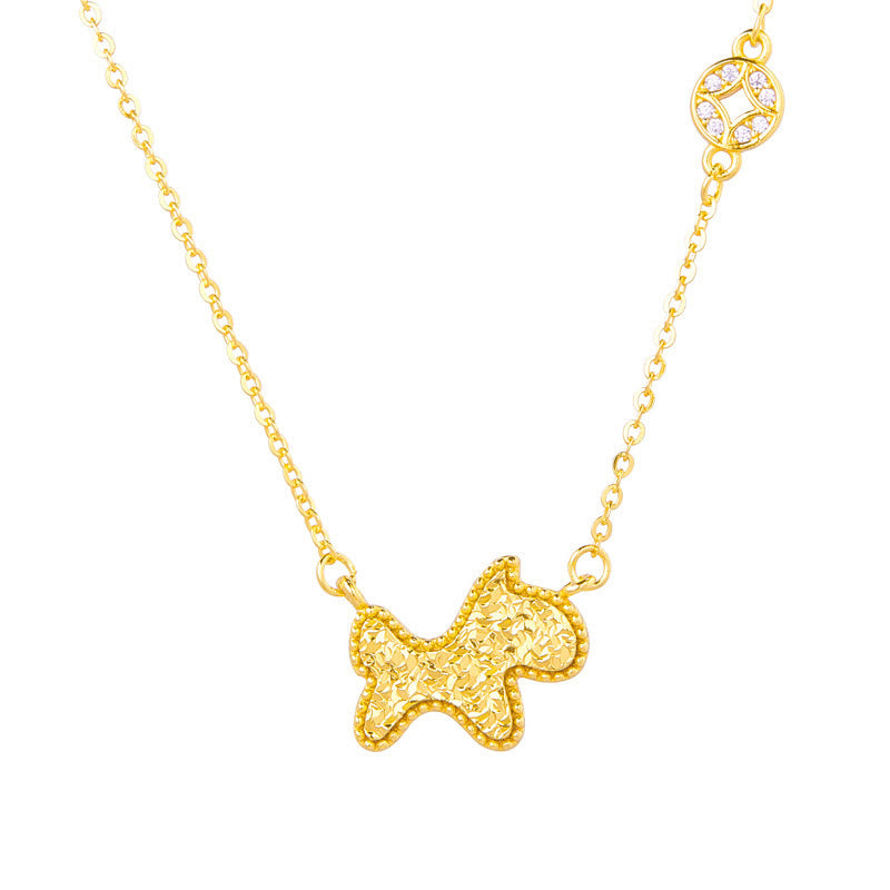 Year Of The Horse Chinese Zodiac 925 Sterling Silver Coin Design Blessing Chain Necklace Pendants