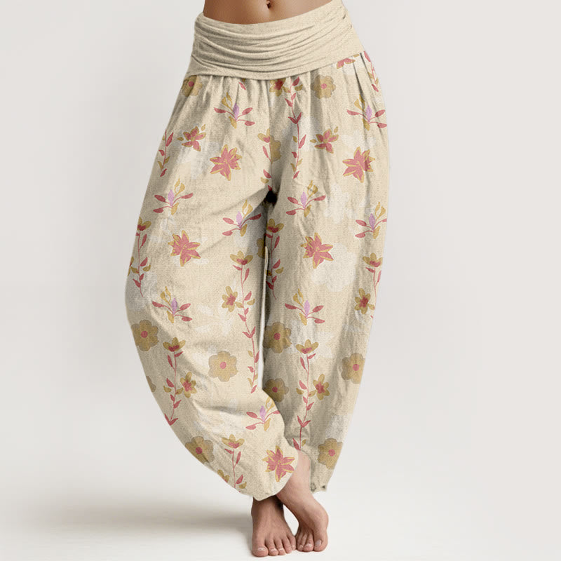 Botanical Cotton Pleated Waist Meditation Harem Pants