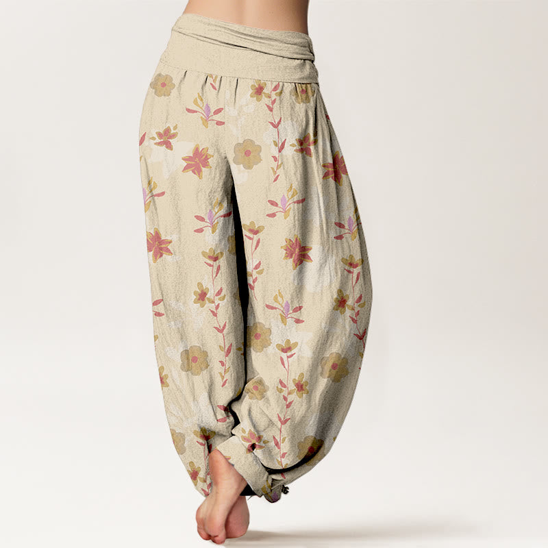 Botanical Cotton Pleated Waist Meditation Harem Pants