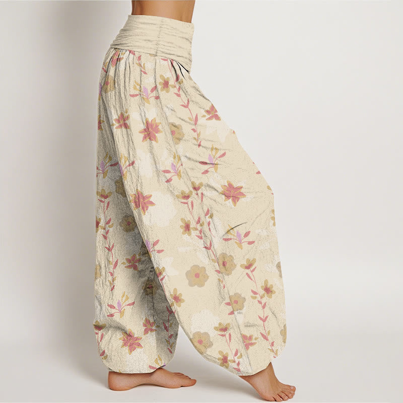 Botanical Cotton Pleated Waist Meditation Harem Pants