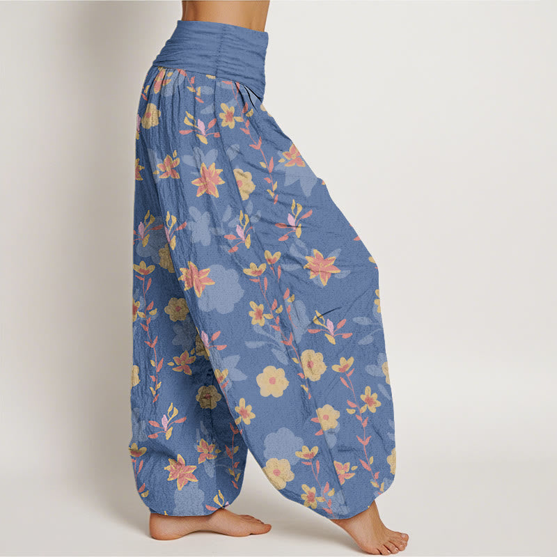Botanical Cotton Pleated Waist Meditation Harem Pants