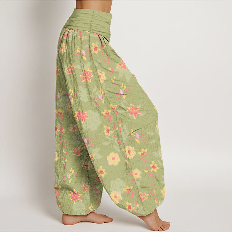 Botanical Cotton Pleated Waist Meditation Harem Pants