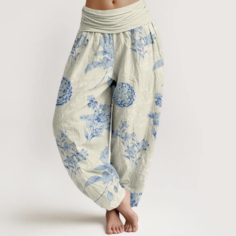 Botanical Cotton Elastic Waist Meditation Harem Pants
