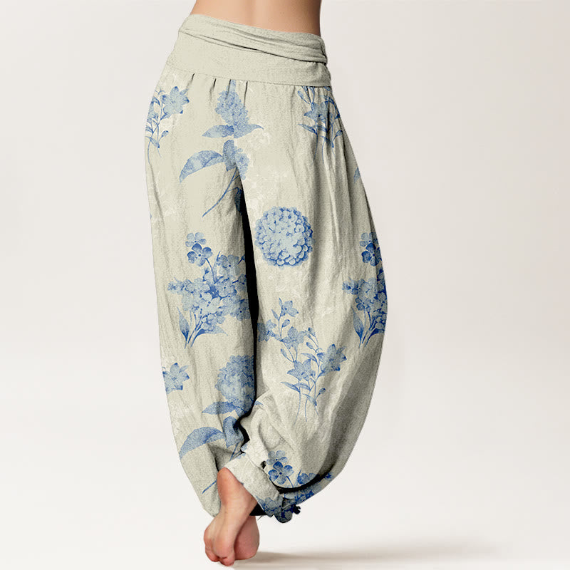 Botanical Cotton Elastic Waist Meditation Harem Pants