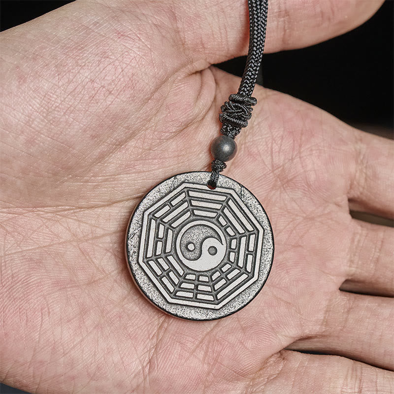 Authentic Shungite Stone Yin Yang Bagua Protection Necklace Pendant