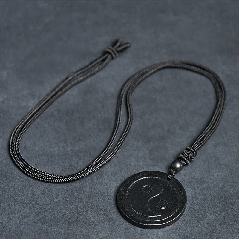 Natural Authentic Shungite Stone Carved Yin Yang Protection Necklace Pendant