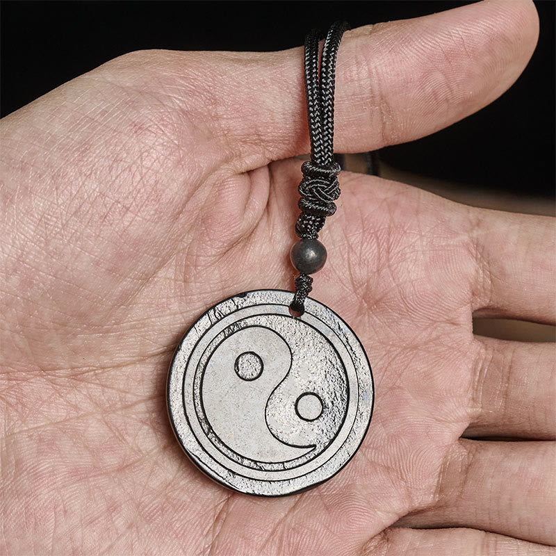 Natural Authentic Shungite Stone Carved Yin Yang Protection Necklace Pendant