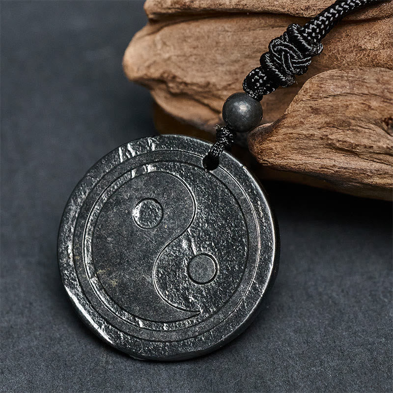 Natural Authentic Shungite Stone Carved Yin Yang Protection Necklace Pendant