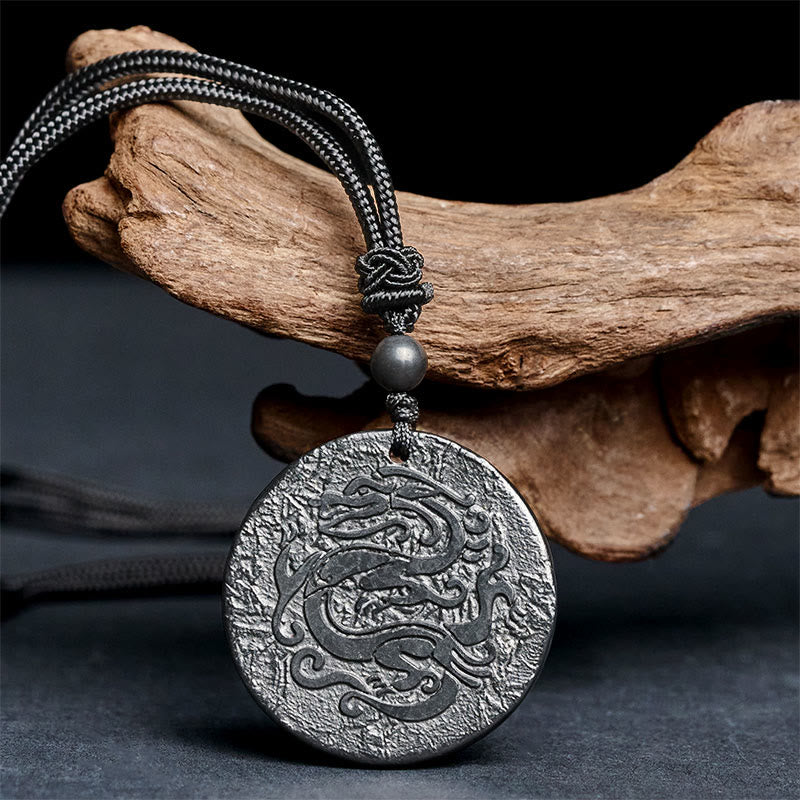 Carved Dragon Pattern Authentic Shungite Stone Inner Strength Necklace Pendant