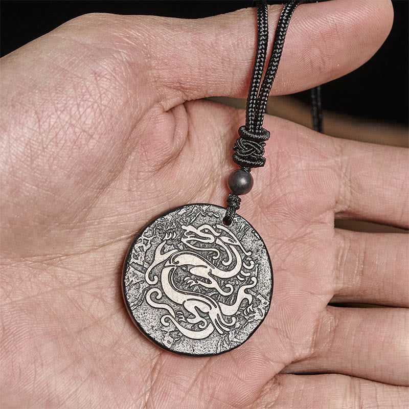 Carved Dragon Pattern Authentic Shungite Stone Inner Strength Necklace Pendant