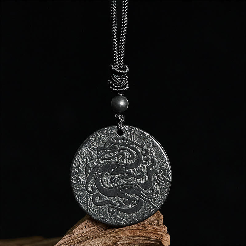 Carved Dragon Pattern Authentic Shungite Stone Inner Strength Necklace Pendant