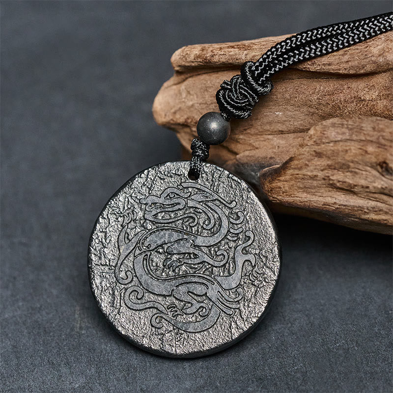 Carved Dragon Pattern Authentic Shungite Stone Inner Strength Necklace Pendant
