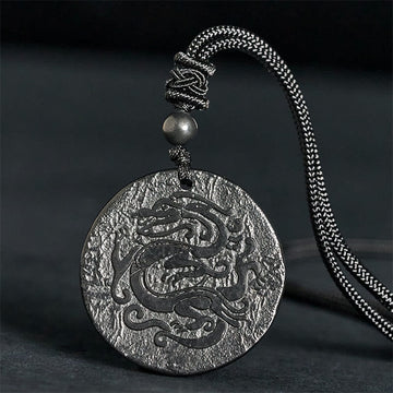 Carved Dragon Pattern Authentic Shungite Stone Inner Strength Necklace Pendant