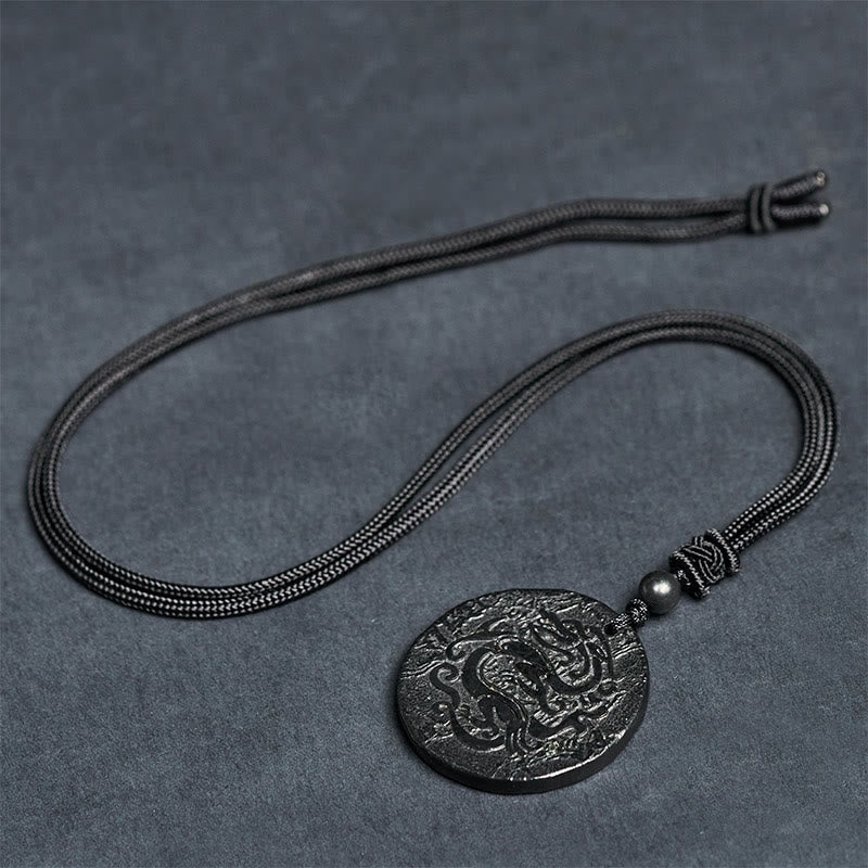 Carved Dragon Pattern Authentic Shungite Stone Inner Strength Necklace Pendant