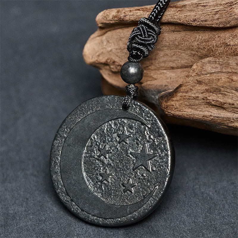 Moon Star Round Design Authentic Shungite Stone Protection Necklace Pendant