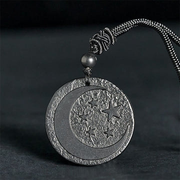 Moon Star Round Design Authentic Shungite Stone Protection Necklace Pendant