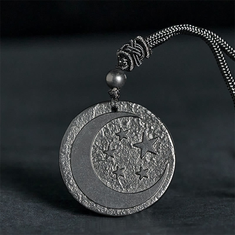 Moon Star Round Design Authentic Shungite Stone Protection Necklace Pendant