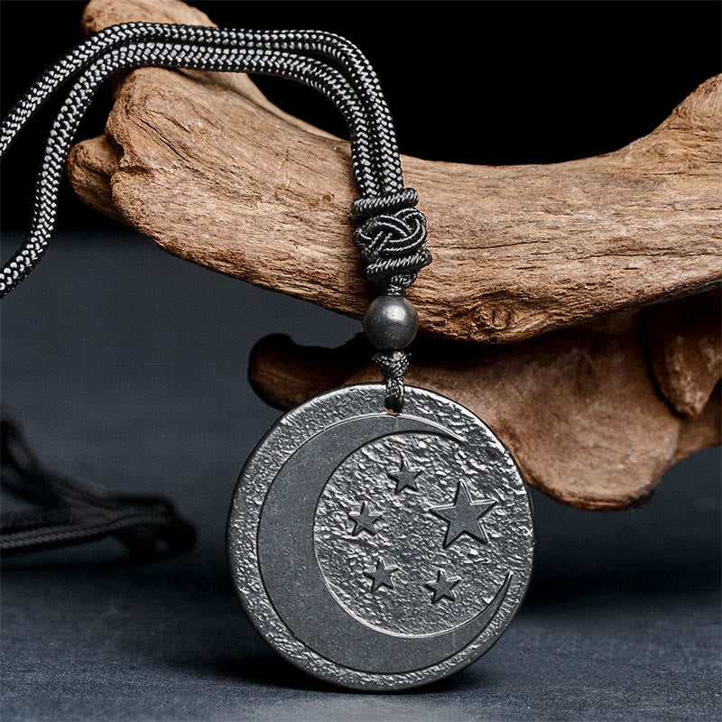 Moon Star Round Design Authentic Shungite Stone Protection Necklace Pendant