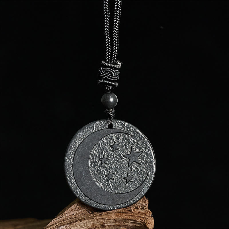 Moon Star Round Design Authentic Shungite Stone Protection Necklace Pendant