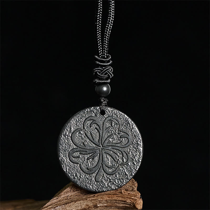 Four Leaf Clover Authentic Shungite Stone Graphite Stone Protection Necklace Pendant
