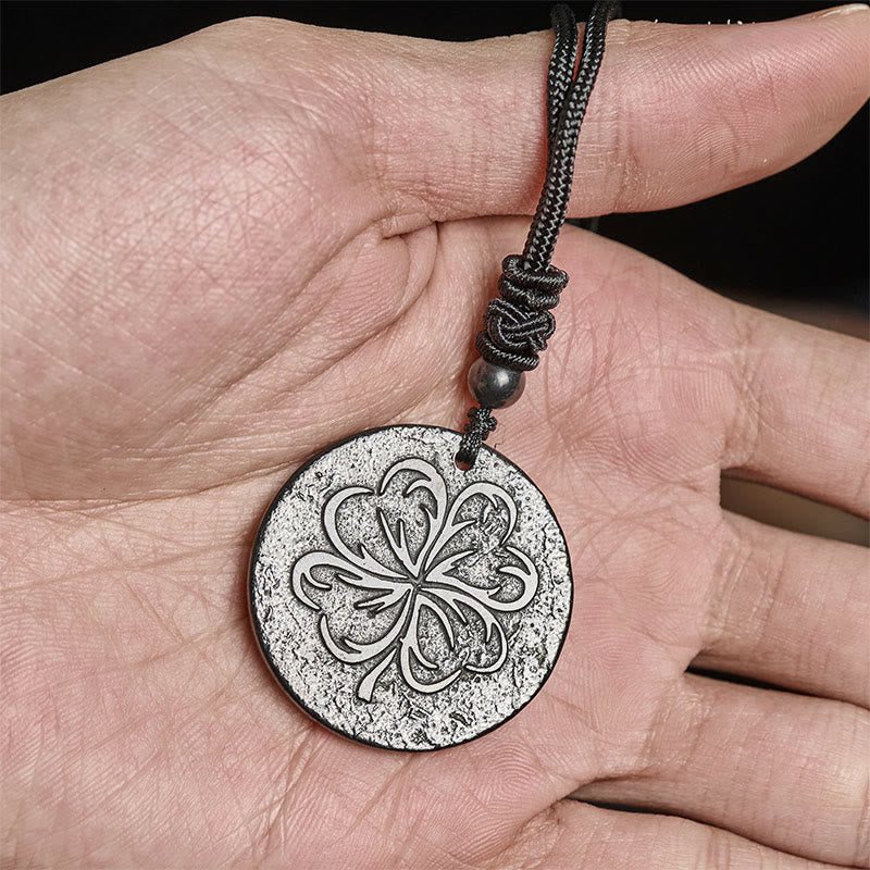Four Leaf Clover Authentic Shungite Stone Graphite Stone Protection Necklace Pendant