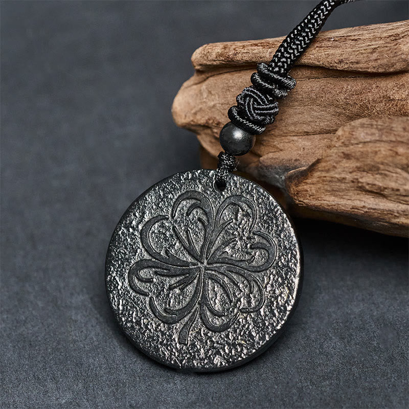 Four Leaf Clover Authentic Shungite Stone Graphite Stone Protection Necklace Pendant
