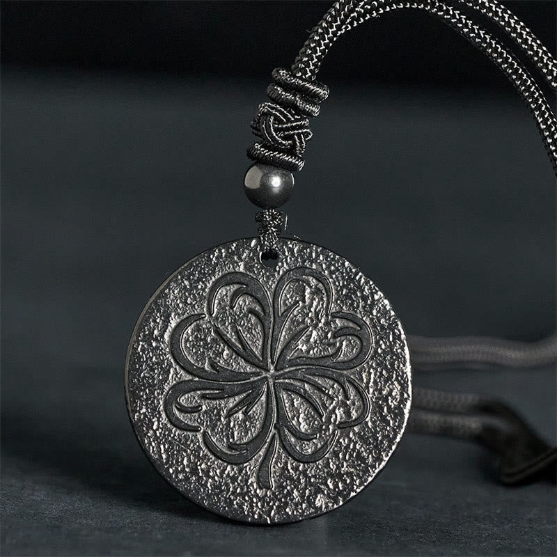 Four Leaf Clover Authentic Shungite Stone Graphite Stone Protection Necklace Pendant