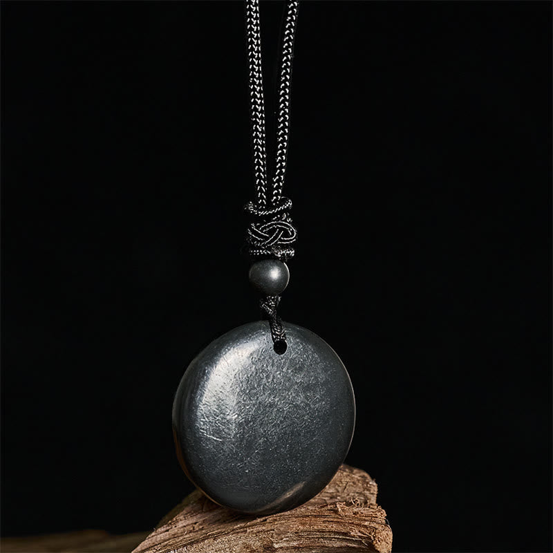 Geometric Round Authentic Shungite Stone Rope Inner Strength Necklace Pendant