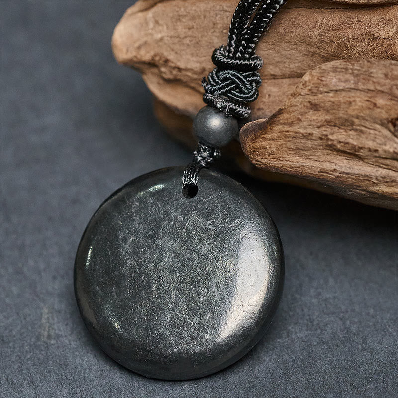 Geometric Round Authentic Shungite Stone Rope Inner Strength Necklace Pendant