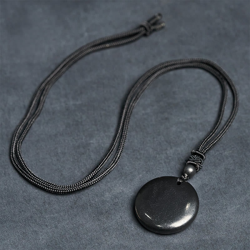 Geometric Round Authentic Shungite Stone Rope Inner Strength Necklace Pendant