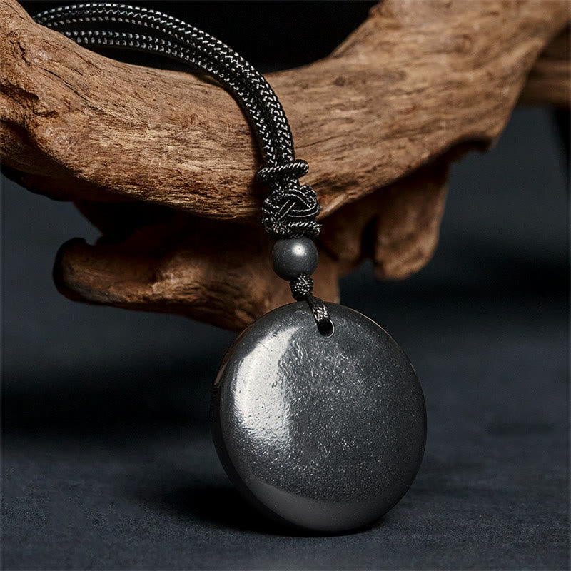 Geometric Round Authentic Shungite Stone Rope Inner Strength Necklace Pendant