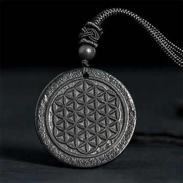 Flower of Life Carving Design Authentic Shungite Stone Protection Necklace Pendant