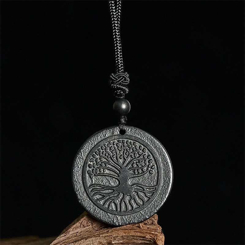 The Tree of Life Carving Pattern Authentic Shungite Stone Protection Necklace Pendant