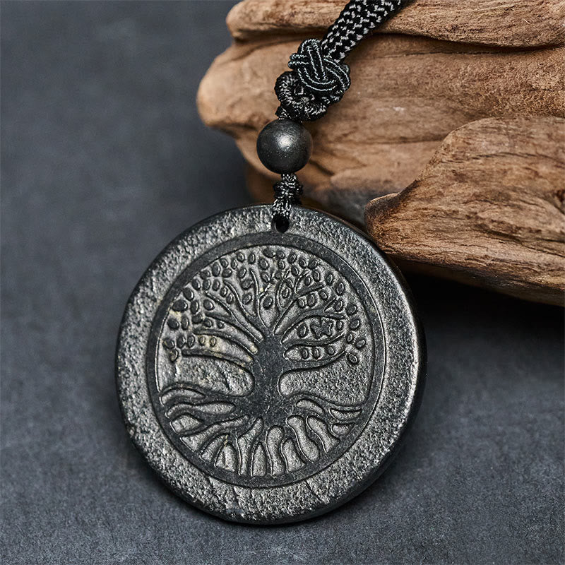 The Tree of Life Carving Pattern Authentic Shungite Stone Protection Necklace Pendant