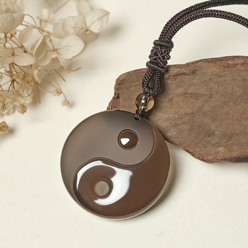 Yin Yang Symbol Ice Obsidian Positive Necklace Pendant