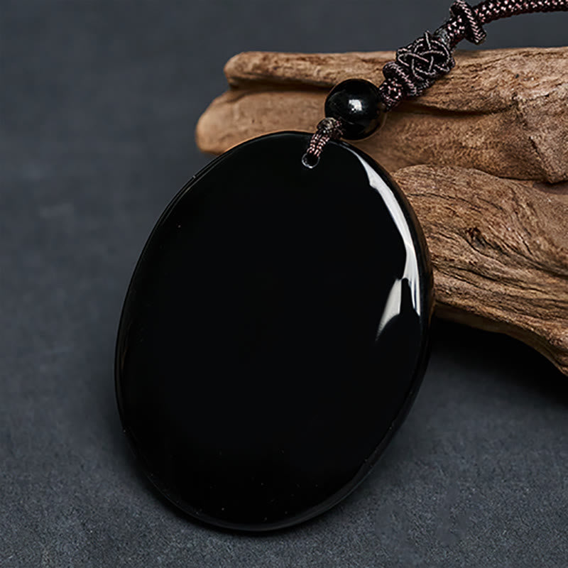 Wolf Head Natural Black Obsidian Strength Necklace Pendant