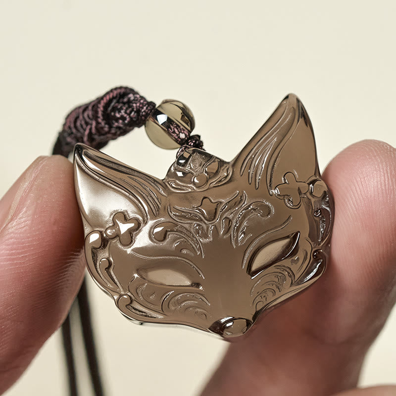 Relief Fox Design Silver Sheen Obsidian Ice Obsidian Protection Necklace Pendant