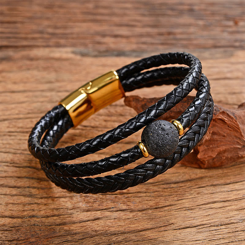 Multicolored Bead Amethyst Lazurite Craved Six True Words Braided Leather Balance Bracelet