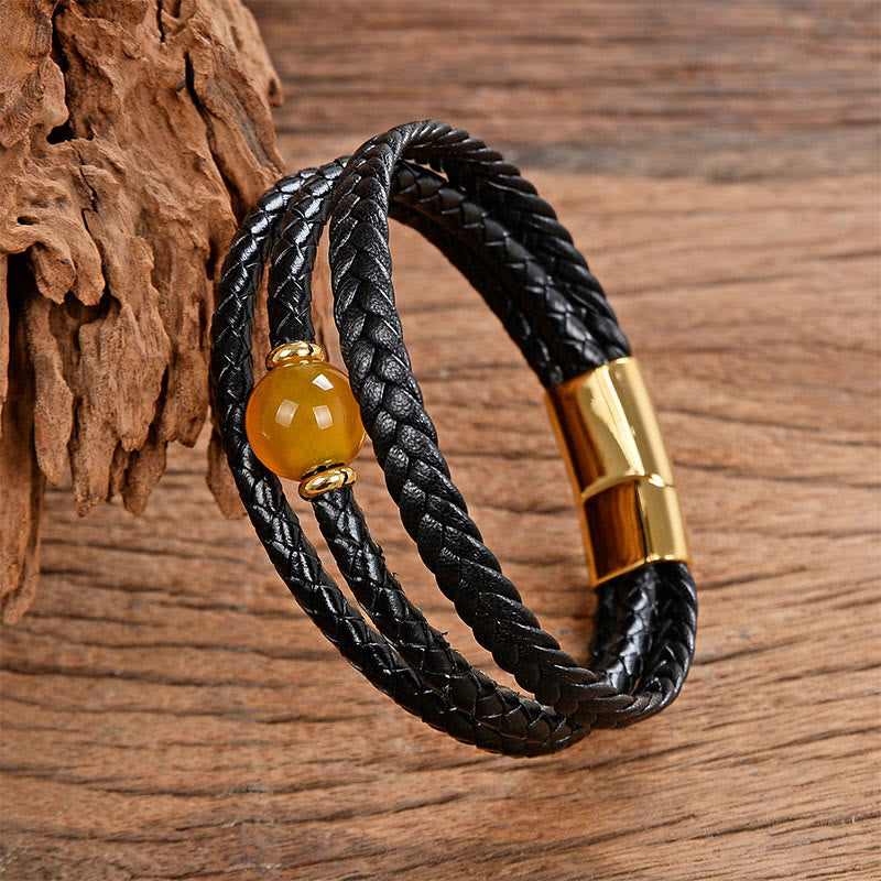 Multicolored Bead Amethyst Lazurite Craved Six True Words Braided Leather Balance Bracelet