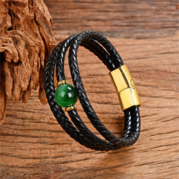 Multicolored Bead Amethyst Lazurite Craved Six True Words Braided Leather Balance Bracelet
