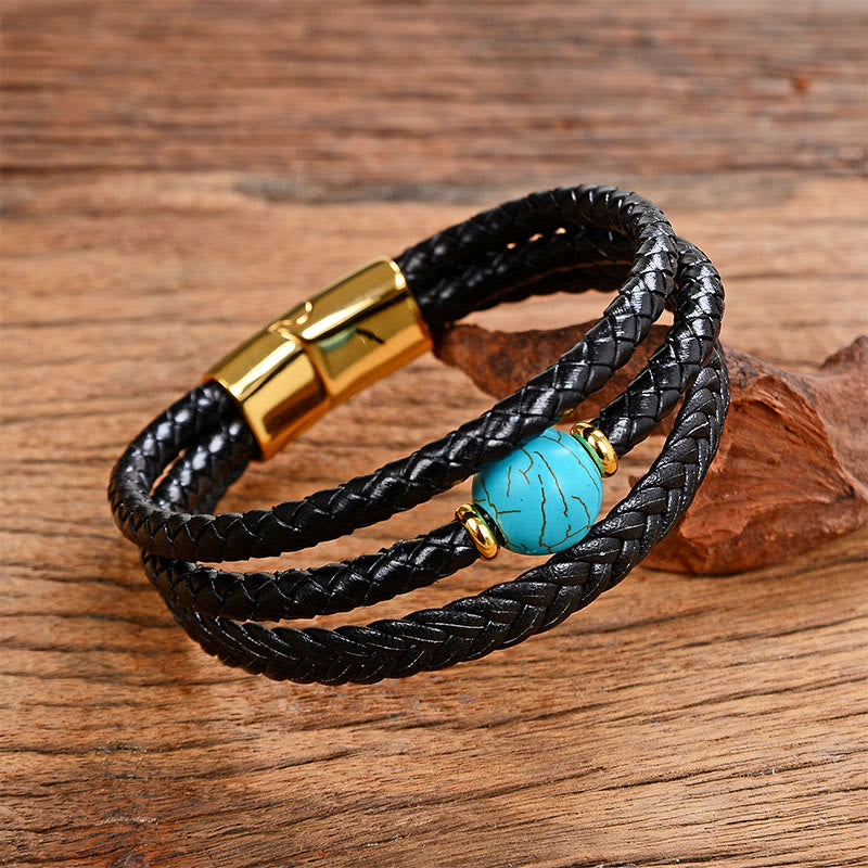Multicolored Bead Amethyst Lazurite Craved Six True Words Braided Leather Balance Bracelet