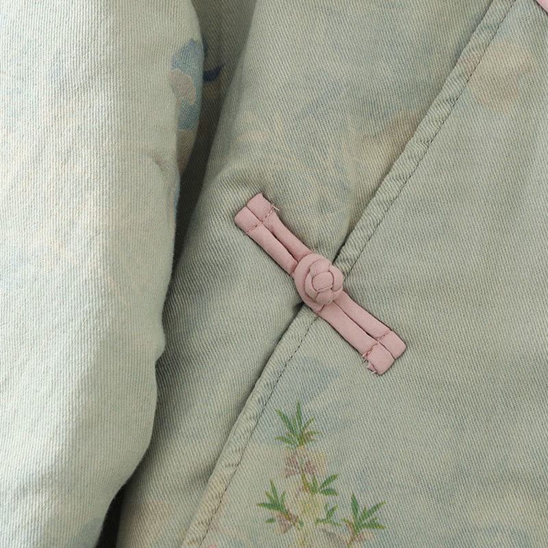 Frog-button Flower Pattern Crew Neck Thickened Cotton Long Sleeve Women's Coat