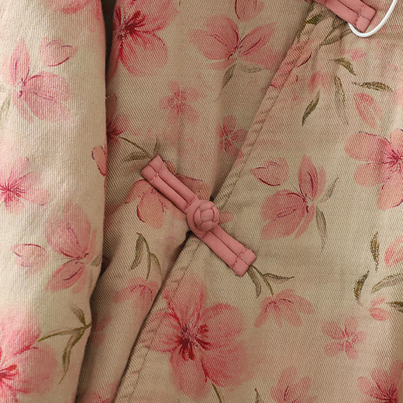 Frog-button Flower Pattern Crew Neck Thickened Cotton Long Sleeve Women's Coat