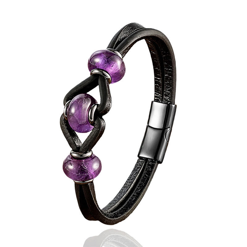 Amethyst Crystal Stone Double Leather Relieves Stress Round Bracelet
